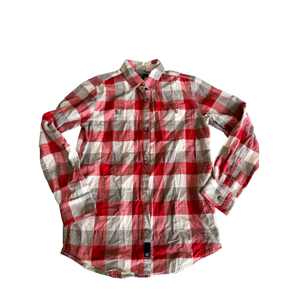 Gap Kids Boys' Plaid Button-Front Shirt - Red & Gray, Size XL (12)